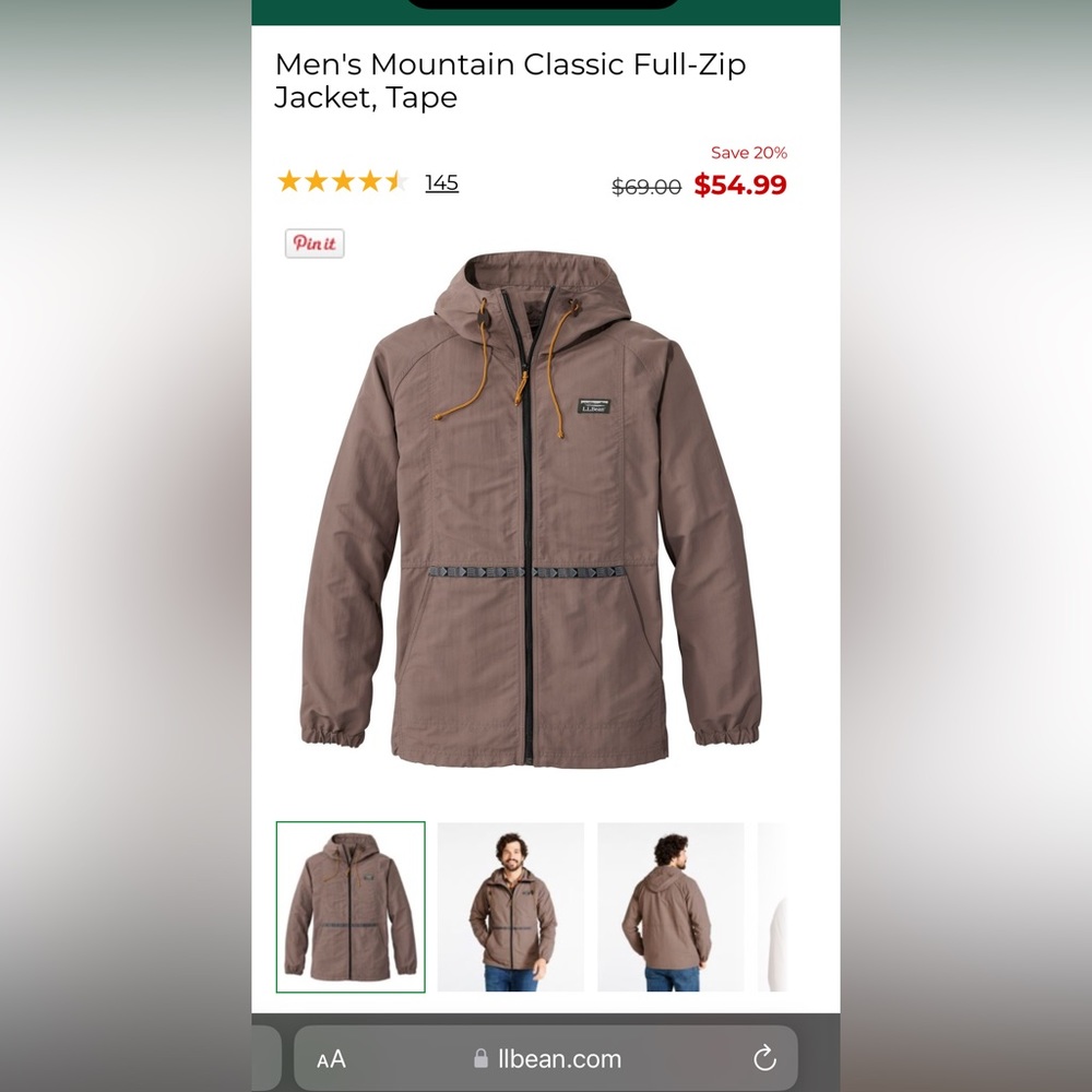 LL Bean Mountain Classic Full-Zip Jacket | Taupe Brown | Size L